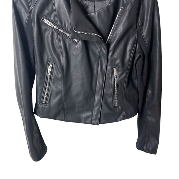 BLANKNYC Denim Record Breaker Collarless Faux Leather Moto Jacket Black Large - Picture 6 of 11
